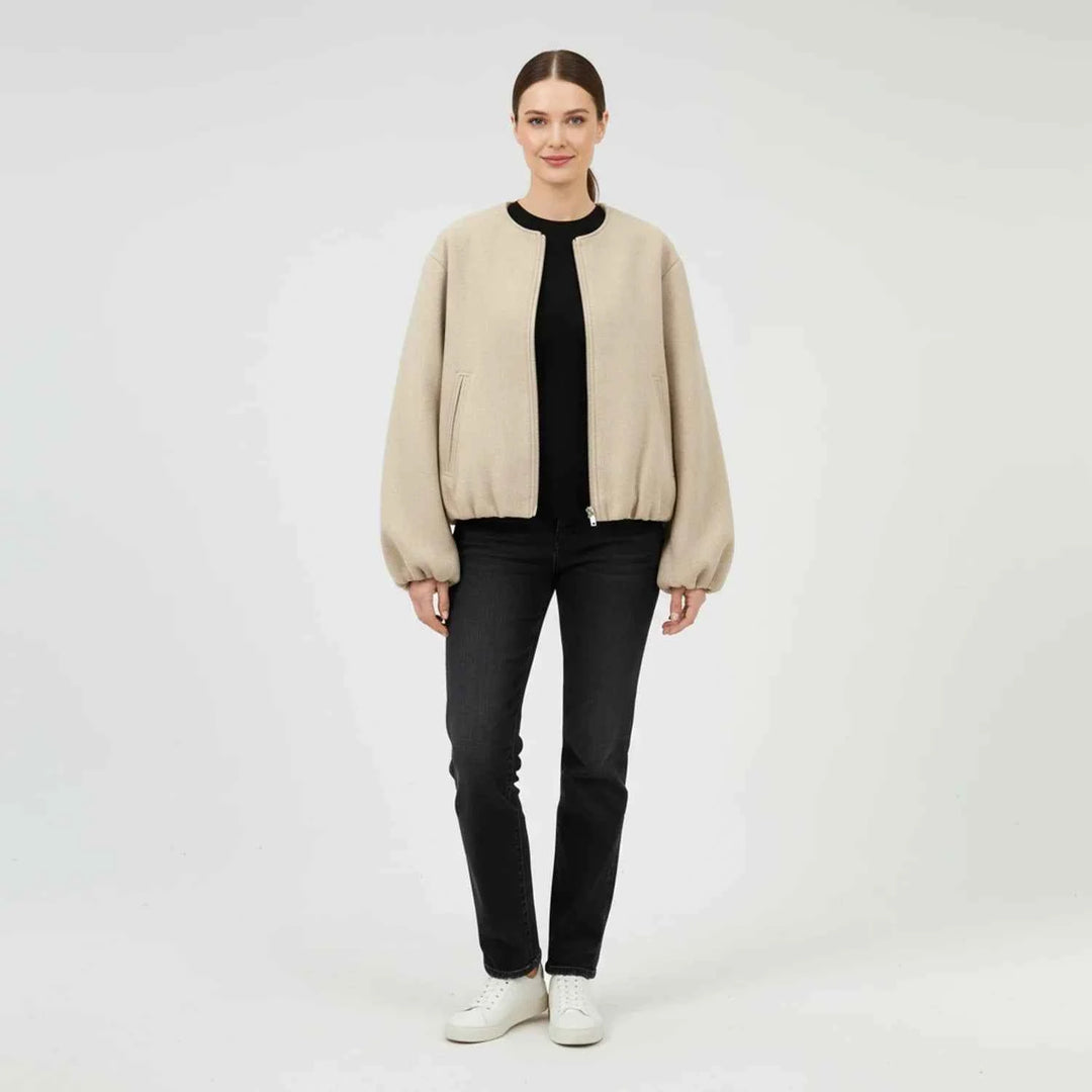 Women's Balloon Sleeve Zip-Up Bomber Jacket