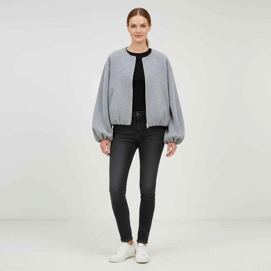 Women's Balloon Sleeve Zip-Up Bomber Jacket