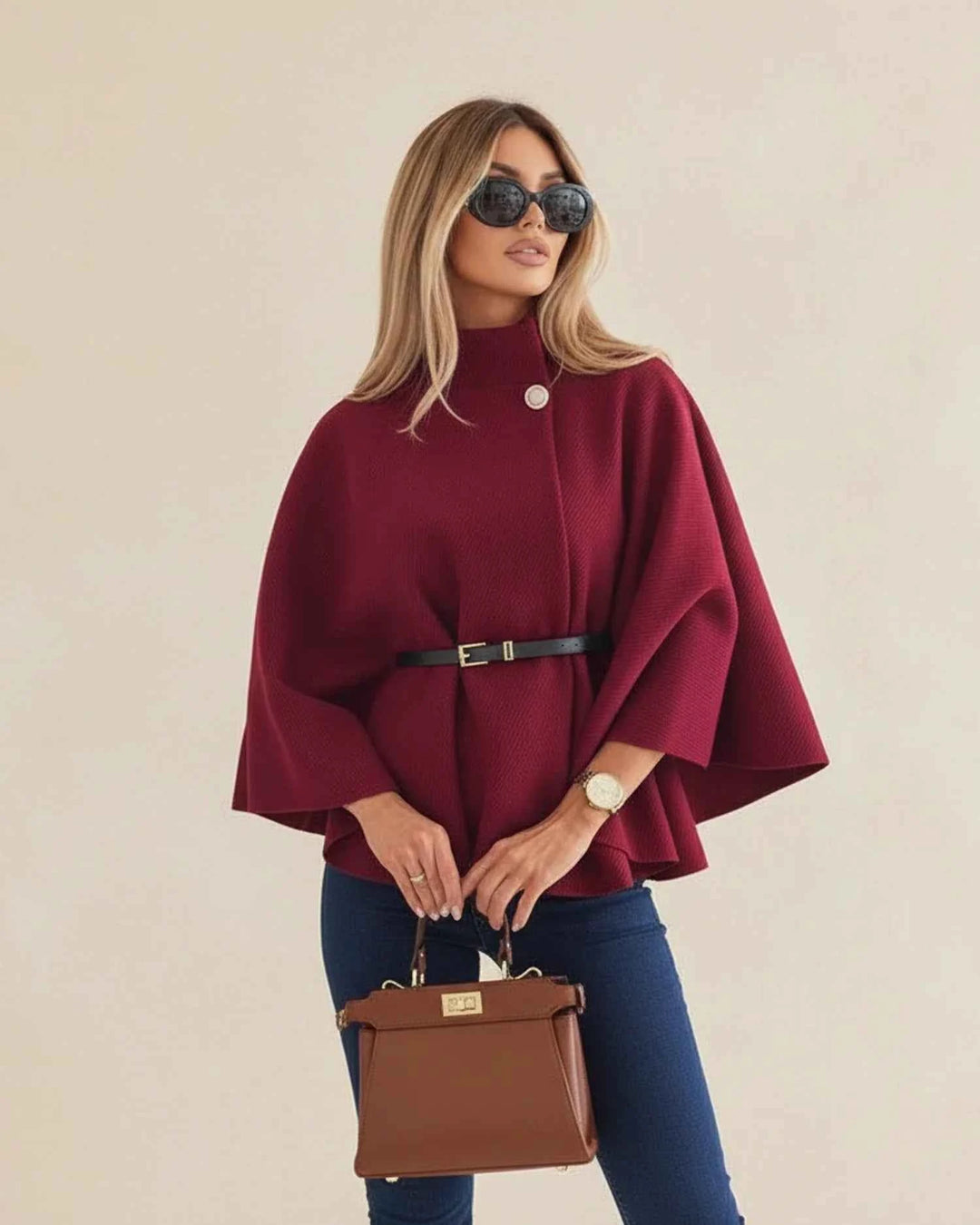 Women's Belted Cape Jacket Red