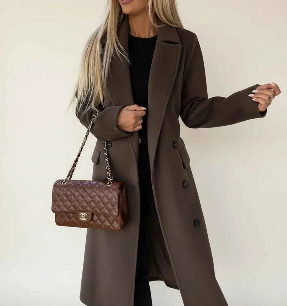 Women's Belted Midi Winter Overcoat Dark Brown
