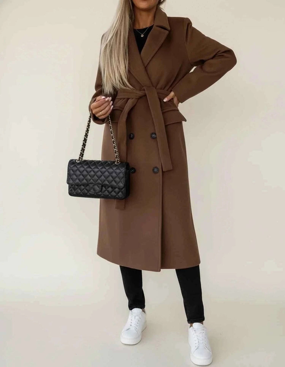 Women's Belted Midi Winter Overcoat Brown
