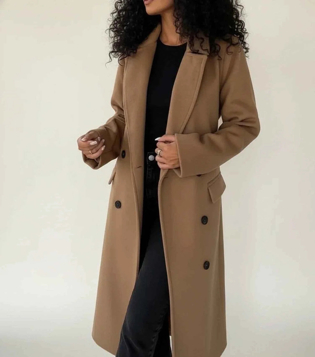 Women's Belted Midi Winter Overcoat Light Brown