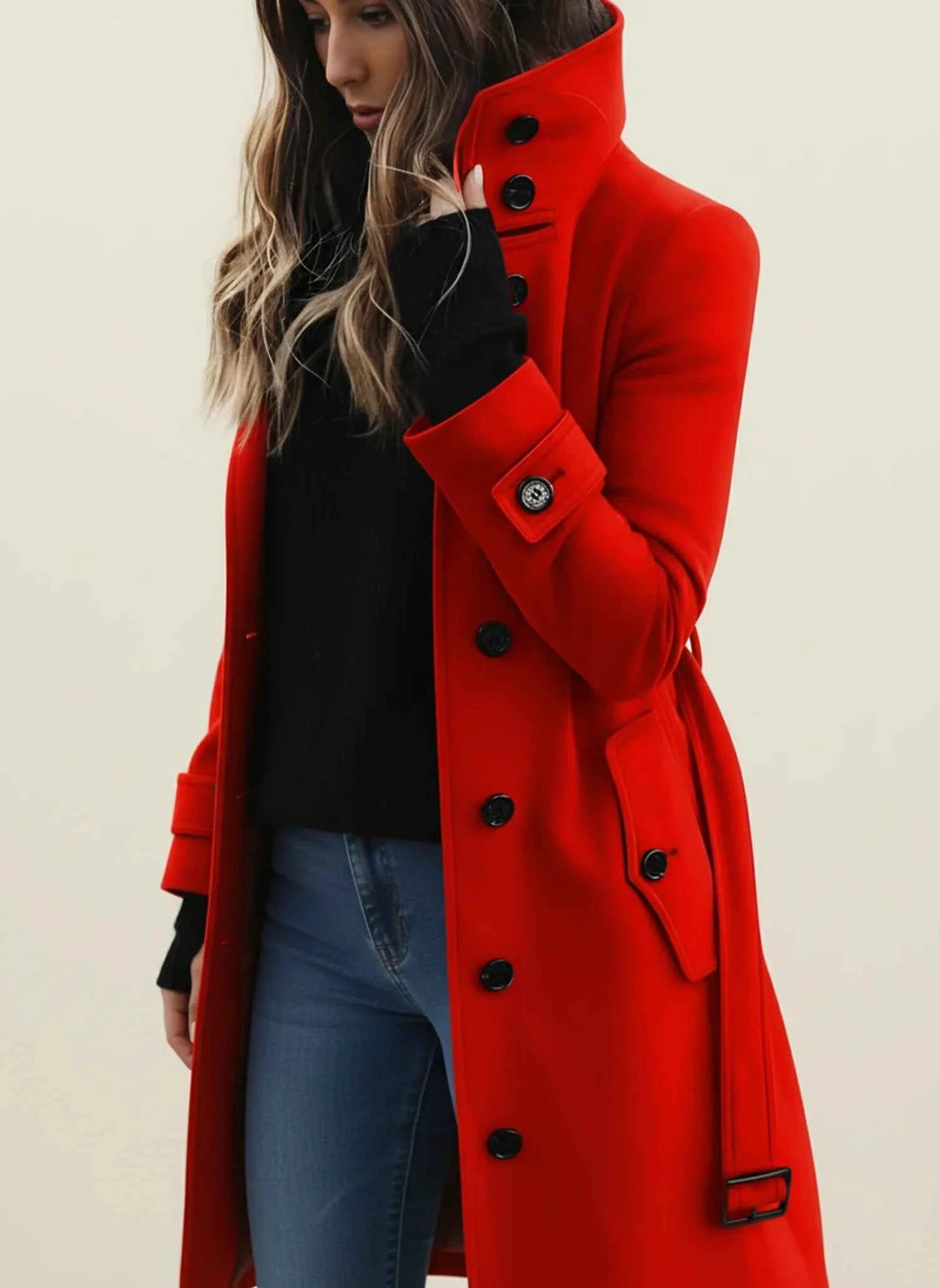 Women's Belted Trench Coat Red