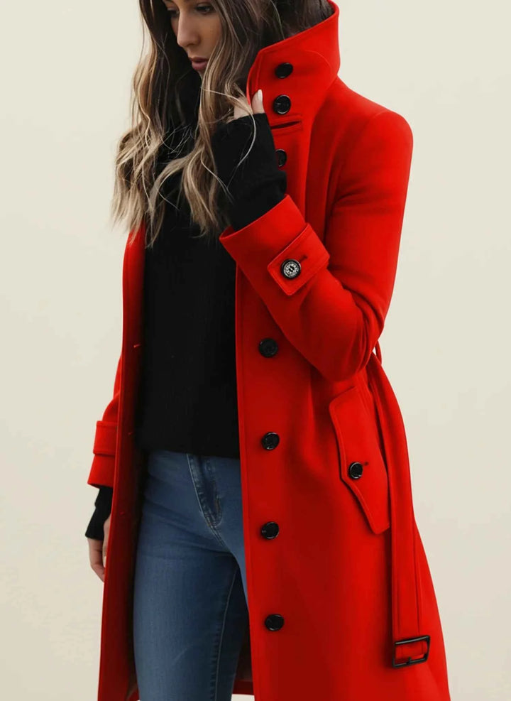 Women's Belted Trench Coat Red