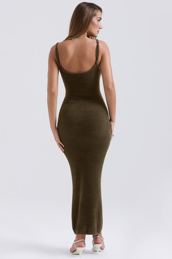 Women's Bodycon Midi Dress with Cropped Cardigan - Soft Knit Fabric