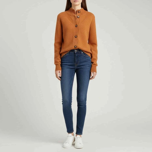 Women's Knit Button Front Collared Long Sleeve Relaxed Fit Sweater