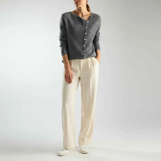 Women's Asymmetric Button Down Crew Neck Long Sleeve Sweater