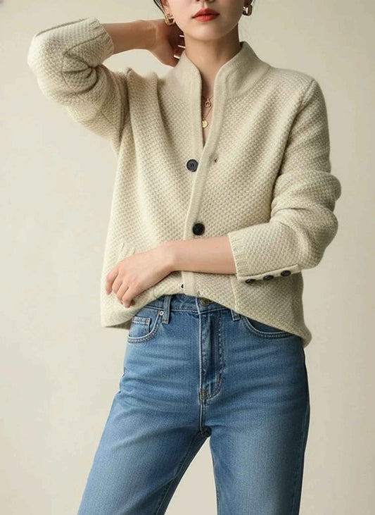 Women's Button Front Crew Neck Patch Pocket Knit Cardigan