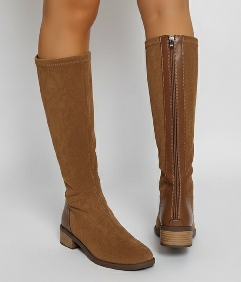 Women’s Knee-High Boots – Classic Suede Block Heel Design