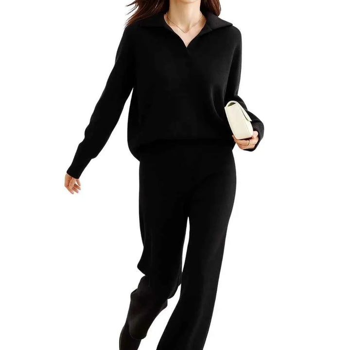 Women's Cashmere-Blend Sweater and Pants Set Black One size