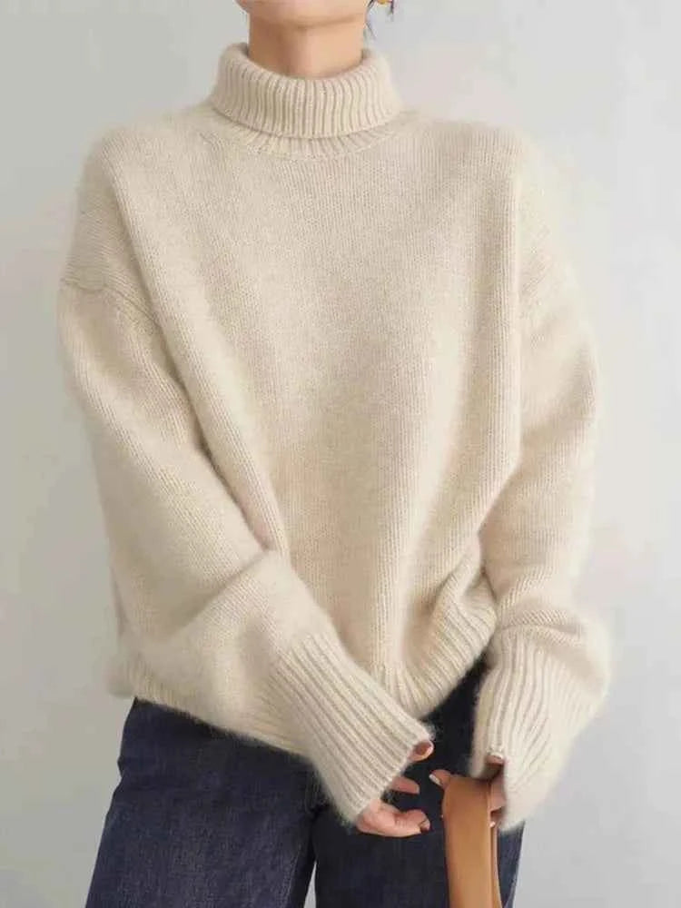 Women's Cashmere Turtleneck Sweater Beige