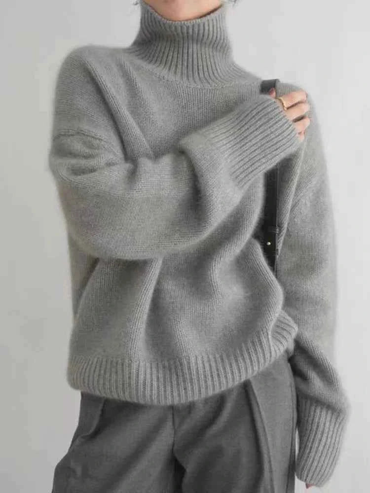 Women's Cashmere Turtleneck Sweater Grey