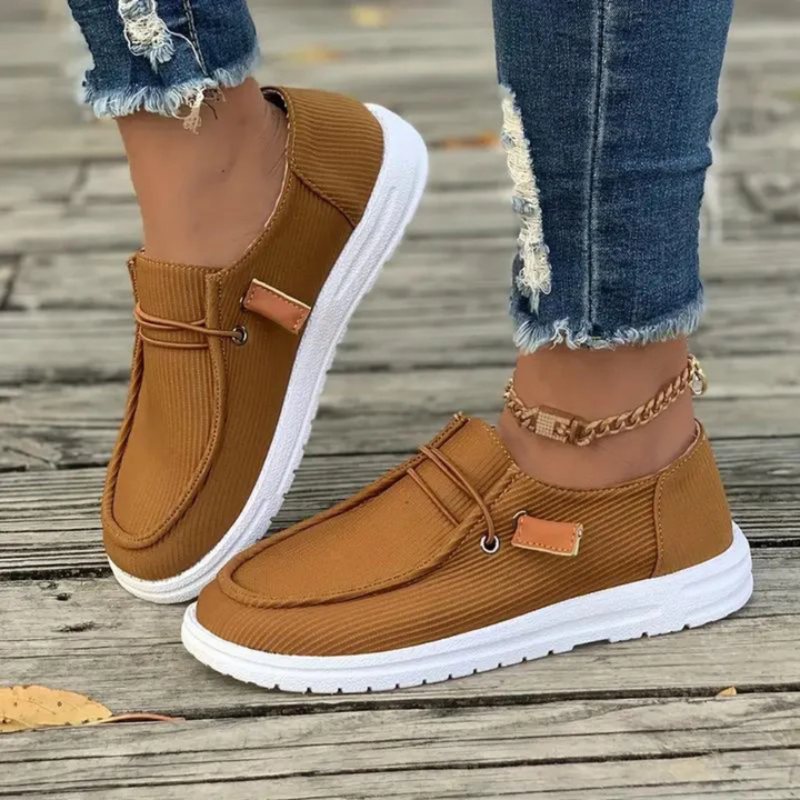 Women's Casual Corduroy Slip-On Sneakers with Laces Dark Brown
