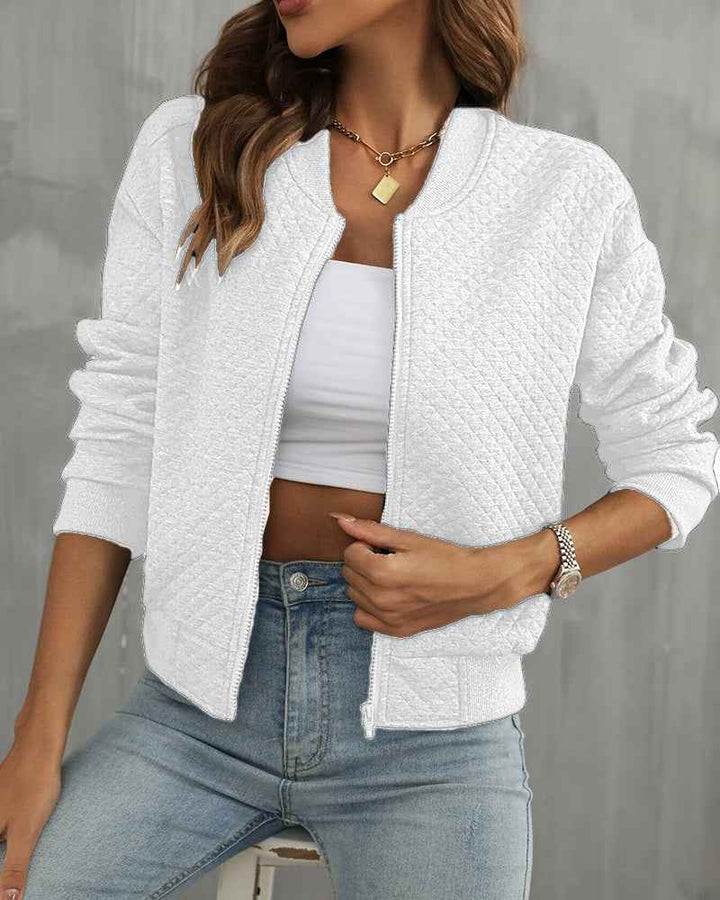 Women's Casual Cropped Quilted Jacket - Stylish & Comfortable White