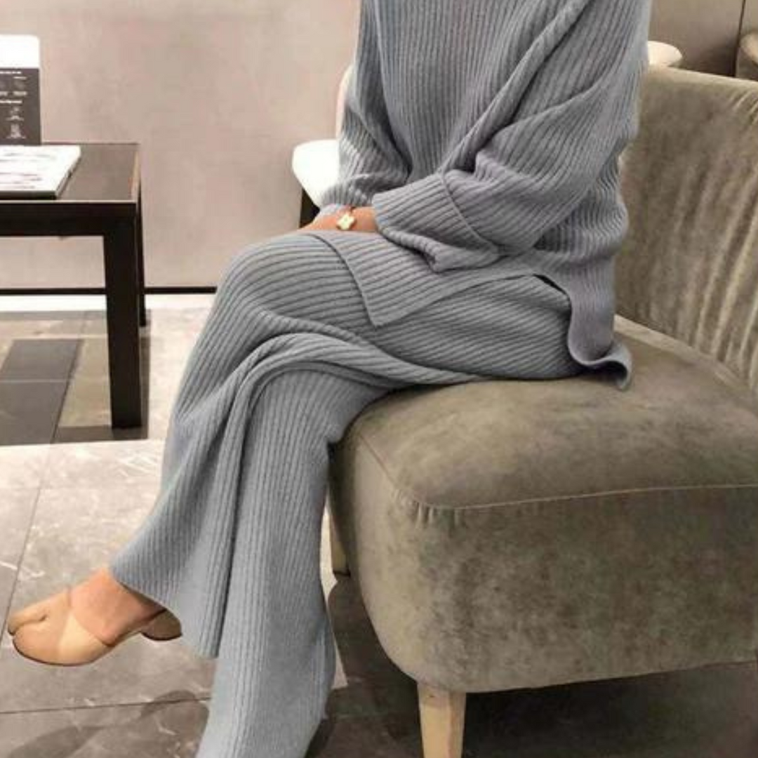 Women's Casual Knitted Sweater and Pants Set Grey