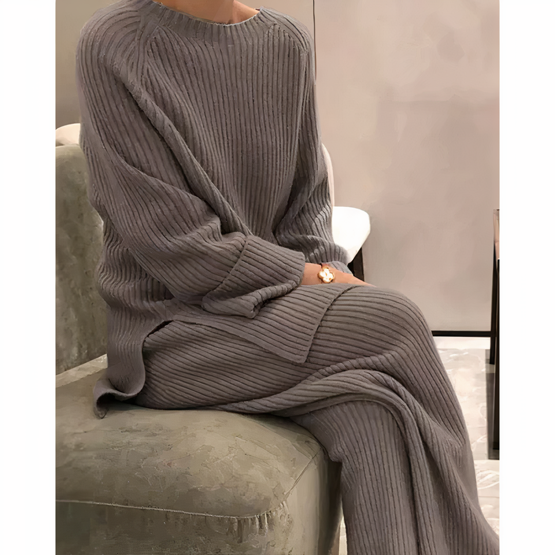 Women's Casual Knitted Sweater and Pants Set Coffee