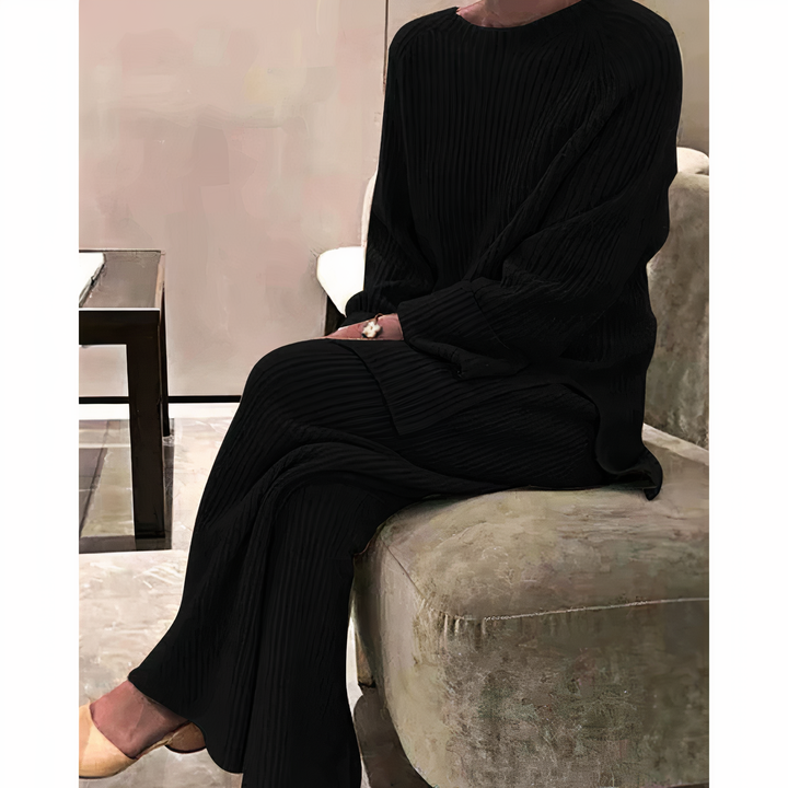 Women's Casual Knitted Sweater and Pants Set Black