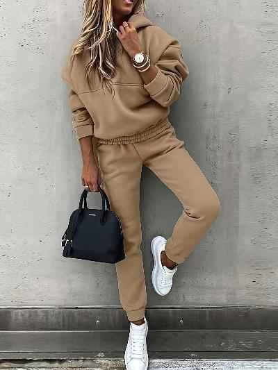 Women's Casual Loungewear Set – Soft Hoodie and Joggers – Comfortable Fit Brown