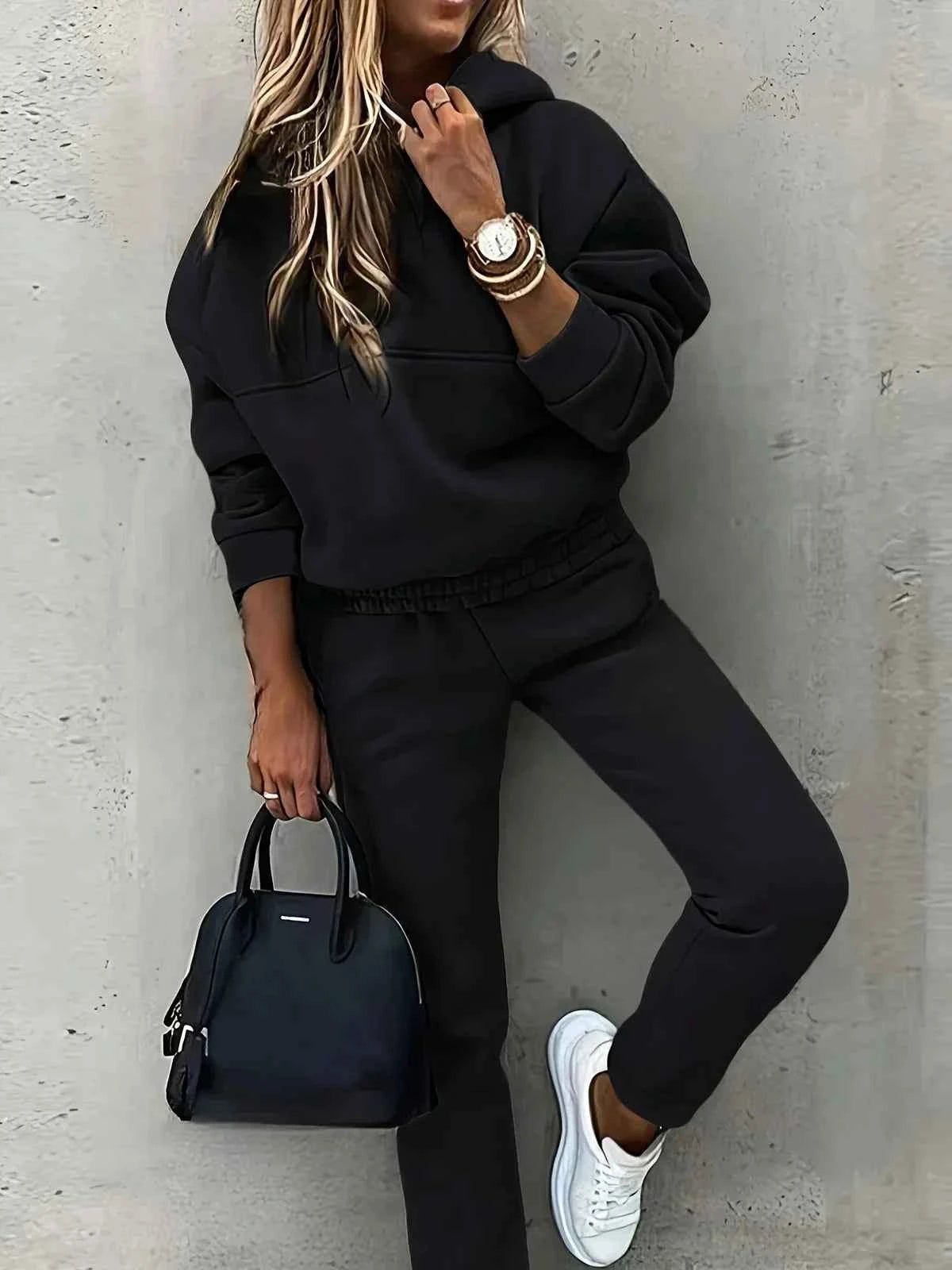 Women's Cotton Hoodie Relaxed Black Winter Brown Black