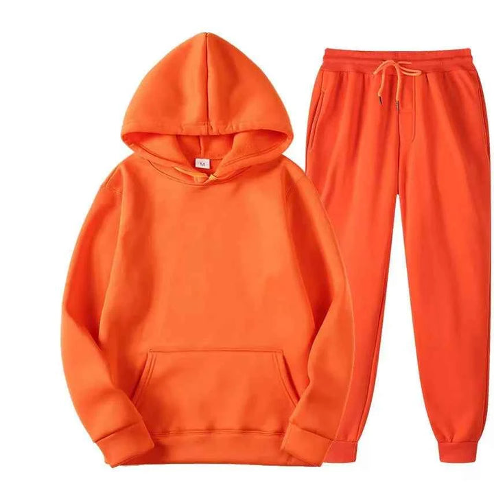 Women's Casual Pullover Hoodie & Sweatpants Set - Autumn/Winter Tracksuit Orange
