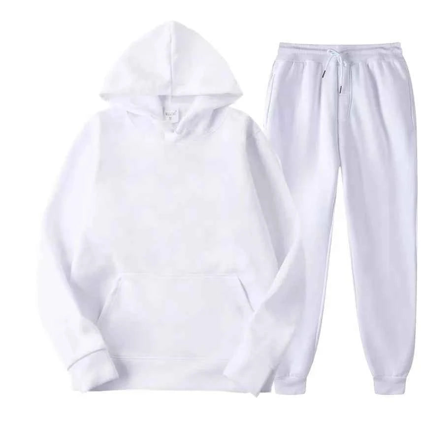 Women's Casual Pullover Hoodie & Sweatpants Set - Autumn/Winter Tracksuit White