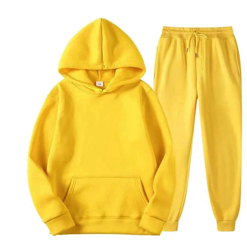Women's Casual Pullover Hoodie & Sweatpants Set - Autumn/Winter Tracksuit Yellow