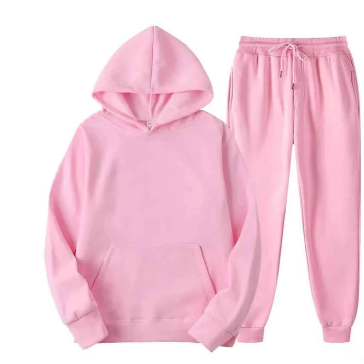 Women's Casual Pullover Hoodie & Sweatpants Set - Autumn/Winter Tracksuit Pink