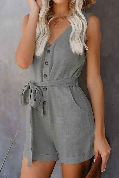 Women's Casual Short Jumpsuit with Pockets Gray