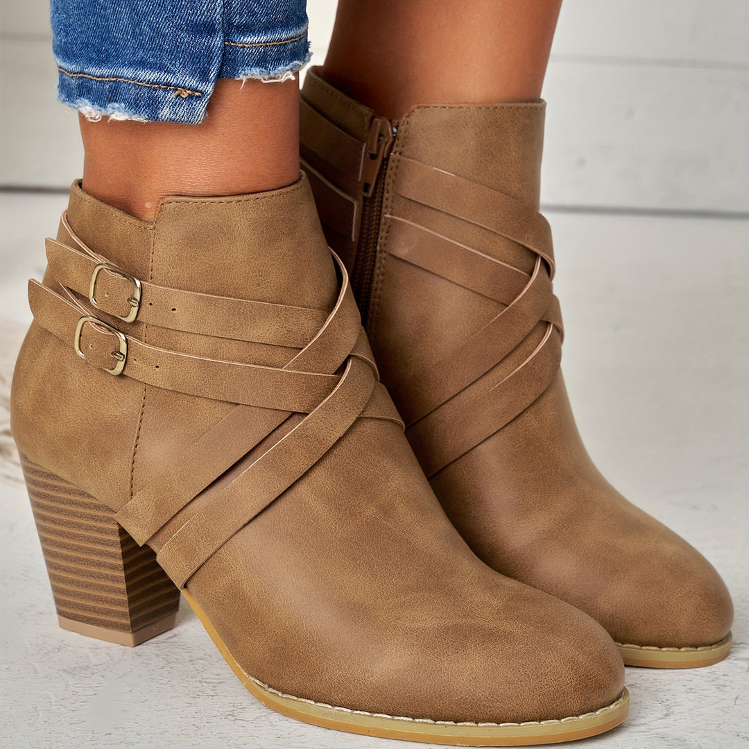 Women's Stylish Heeled Ankle Boots Brown