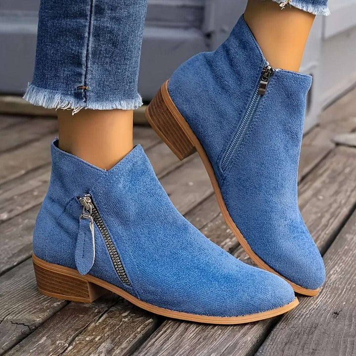 Women's Stylish Side-Zip Ankle Boots Blue