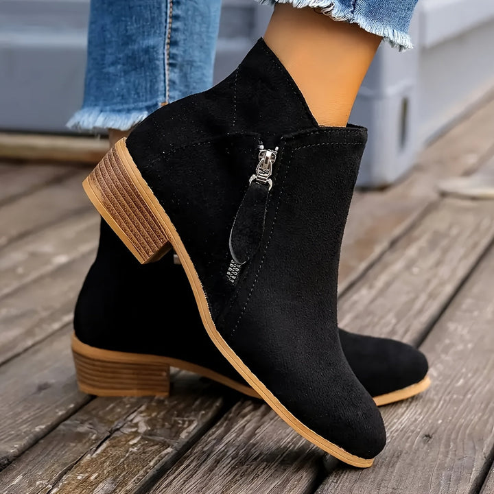 Women's Stylish Side-Zip Ankle Boots Black