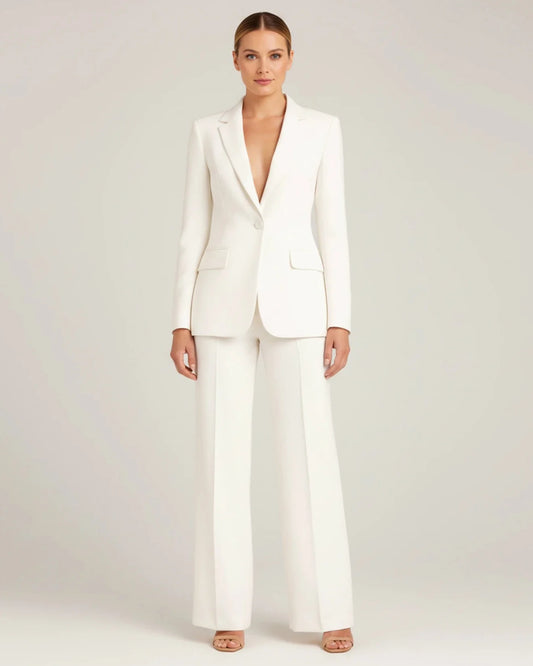 Women's Chic Tailored Long Blazer Suit Set White
