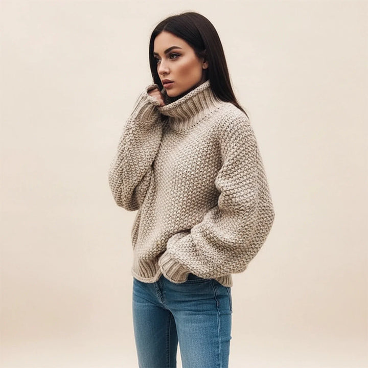Women's Chunky Knit Turtleneck Sweater Khaki