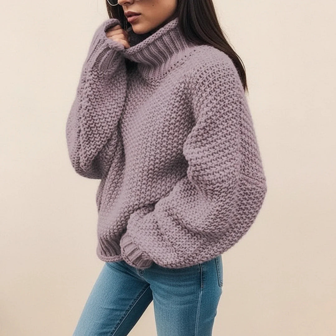 Women's Chunky Knit Turtleneck Sweater Purple
