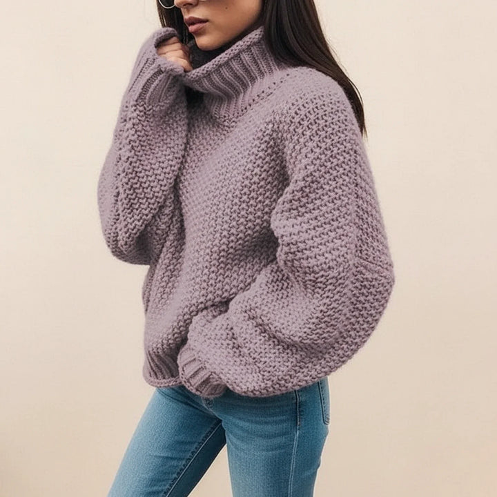 Women's Chunky Knit Turtleneck Sweater Purple