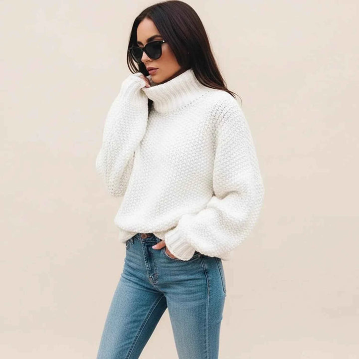 Women's Chunky Knit Turtleneck Sweater White