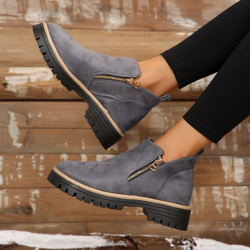 Women's Chunky Side Zip Ankle Booties Gray