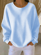 Women's Relaxed Fit Knitted Crew Neck Lightweight Sweater Sky Blue