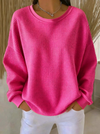 Women's Relaxed Fit Knitted Crew Neck Lightweight Sweater Fuchsia