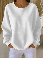 Women's Relaxed Fit Knitted Crew Neck Lightweight Sweater White