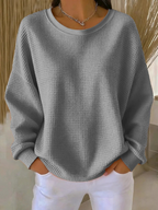 Women's Relaxed Fit Knitted Crew Neck Lightweight Sweater Grey