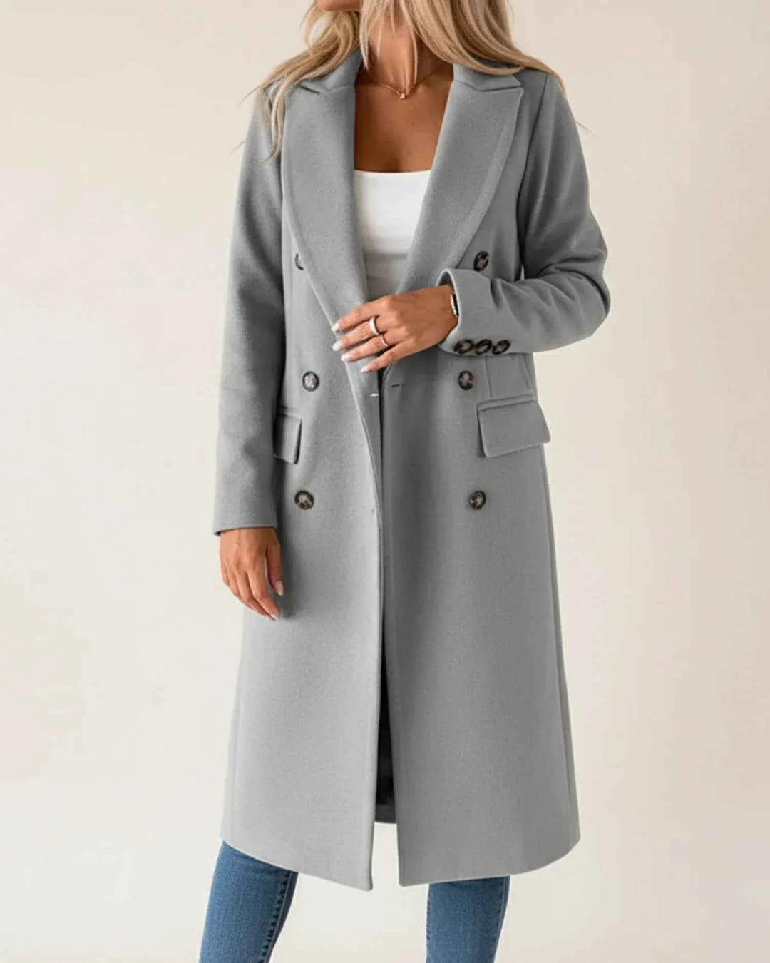 Women's Classic Long Trench Coat Gray