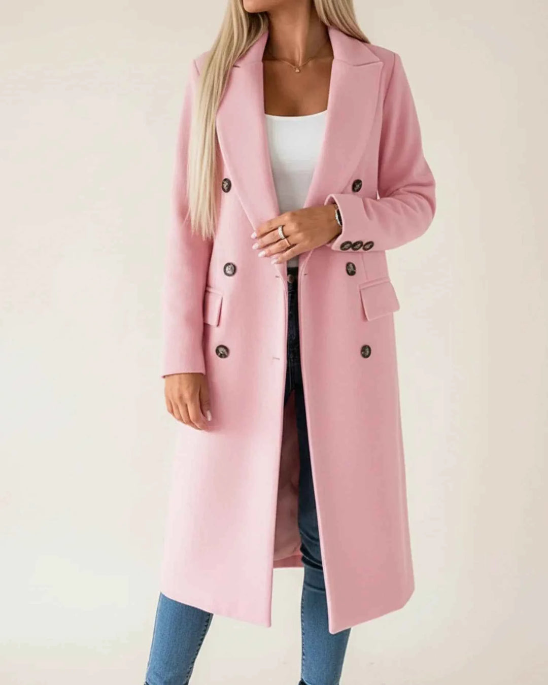 Women's Classic Long Trench Coat Pink