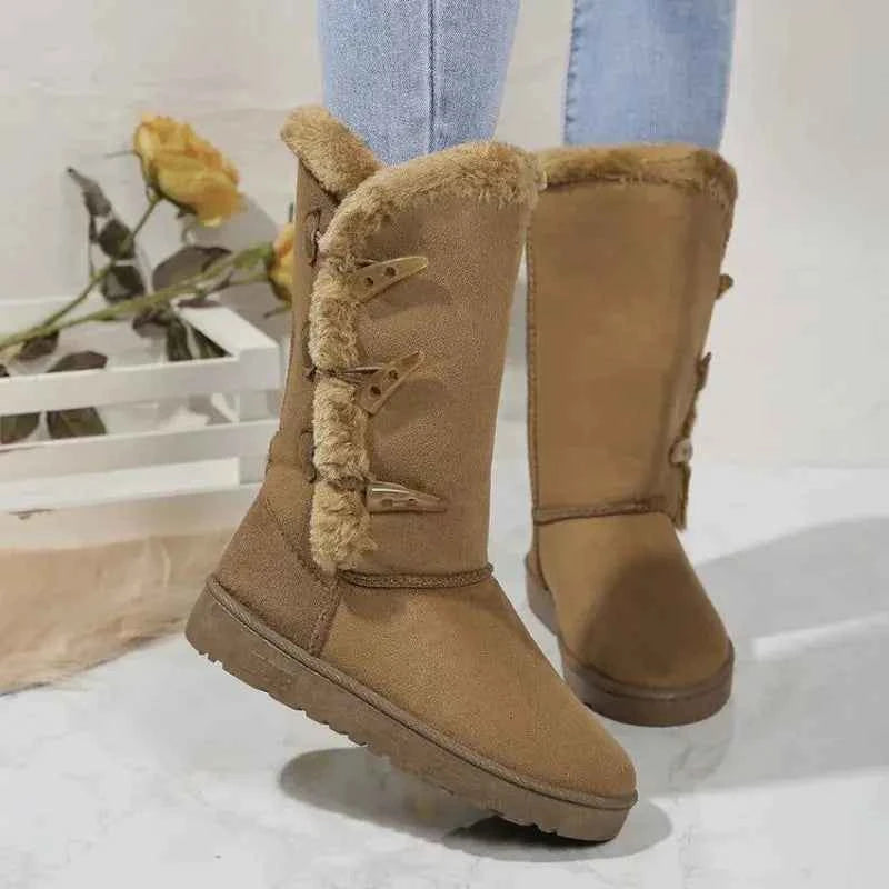 Women's Classic Plush Snow Boots – Cozy & Warm Winter Footwear Khaki