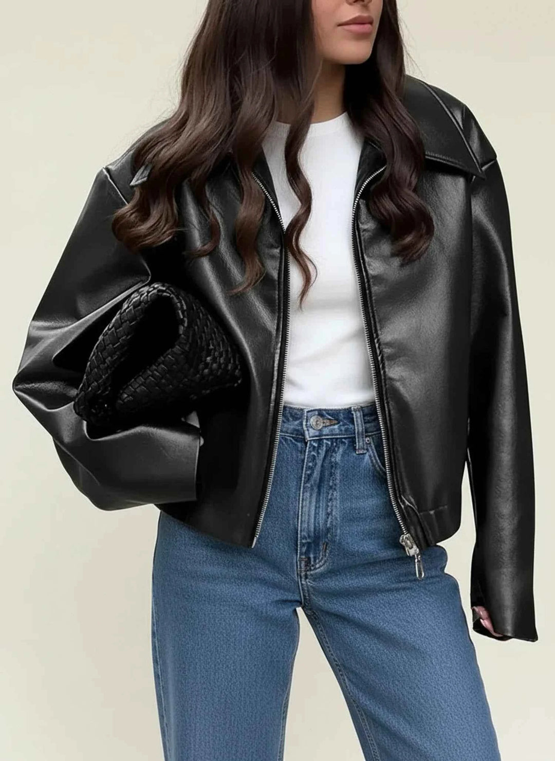 Women's Collared Cropped Jacket Black