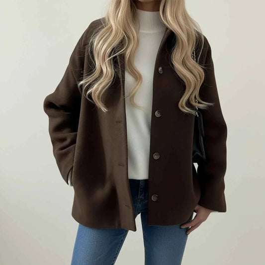 Women's Cotton Blend Relaxed Fit Collared Overshirt Jacket Brown