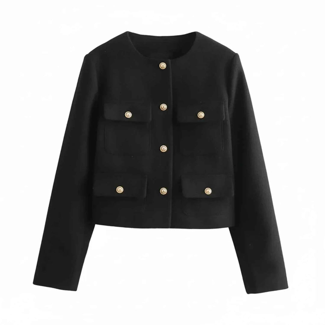 Women's Collarless Cropped Blazer Jacket Black