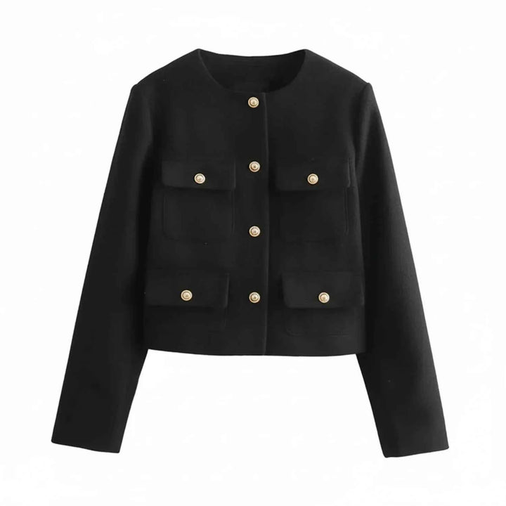 Women's Collarless Cropped Blazer Jacket Black
