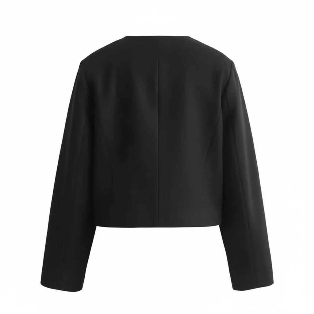 Women's Cropped Button Front Patch Pocket Khaki Winter Blazer