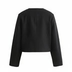 Women's Cropped Button Front Patch Pocket Khaki Winter Blazer